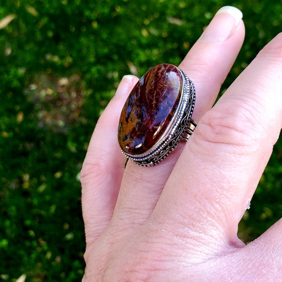New Oversized Seam Agate 925 Silver Statement Ring. - Picture 13 of 16